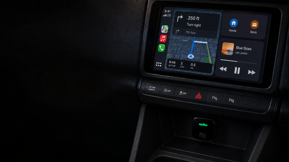 Modern vehicle interior supporting wireless Apple CarPlay and Android Auto